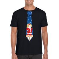 Foute Kersttrui t-shirt - voor heren - zwart - met stropdas kerstman print - kerstdiner kleding