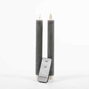 2Pcs Grey Rustic Wax Taper Candle 23Cm Moving Flame Rem - Anna's Collection