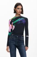 Lange mouwen bloemen T-shirt - BLACK - L