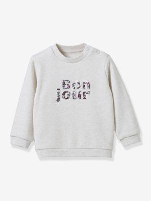 CYRILLUS sweater met letters van Liberty stof, baby, biologisch katoen beige