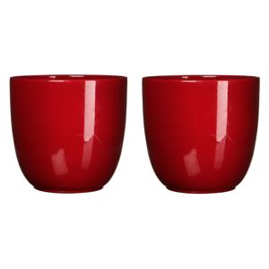 Mica Decorations Plantenpot - 2x stuks - rood - keramiek - 28 x 25 cm