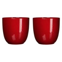 Mica Decorations Plantenpot - 2x stuks - rood - keramiek - 28 x 25 cm