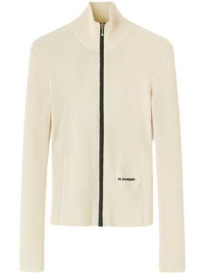 Jil Sander cardigan nervuré à logo brodé - Tons neutres