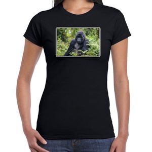 Dieren t-shirt met Gorilla apen foto zwart voor dames