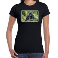 Dieren t-shirt met Gorilla apen foto zwart voor dames - thumbnail