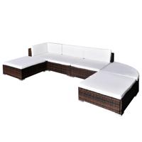 6-delige Loungeset met kussens poly rattan bruin