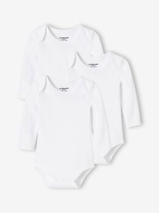 Set van 3 rompertjes met US-opening en lange mouwen in biokatoen voor baby set wit