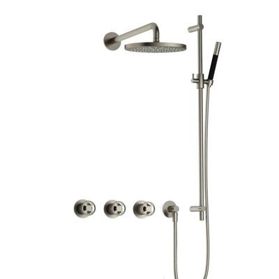 Hotbath Cobber - CW7067 - Inbouw Regendoucheset - Geborsteld Nikkel - 2 Stopkranen - Thermostatisch - Wandarm 40 cm - Hoofddouche 200 mm - Ronde Handdouche - Glijstang 900 mm - Waterbesparend
