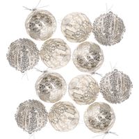 24x stuks luxe gedecoreerde glazen kerstballen zilver 6 cm - Kerstbal