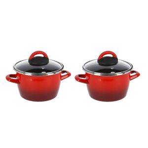 Set van 2x stuks rvs rode kookpan/pan met glazen deksel 16 cm 3 liter