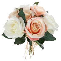 Atmosphera kunstbloemen boeket 7 roze/witte rozen 30 cm - Kunstbloemen - thumbnail