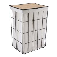 Wasmand met deksel bamboe - zwart/naturel - opvouwbaar - 60 liter - 40 x 30 x 60 cm Wasmand met deksel bamboe - zwart/naturel - opvouwbaar - 60 liter - 40 x 30 x 60 cm