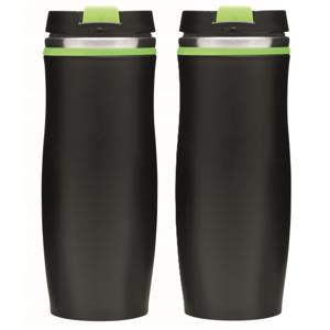 Koffie en Thee thermosbeker/warmhoud beker - 2x - zwart/groen - 400 ml - Isoleerbeker dubbelwandig