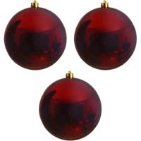 Decoris Kerstbal - 3x - donkerrood - groot - 14 cm - kunststof - glans