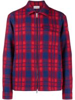 Moncler logo-patch plaid shirt jacket - Bleu - thumbnail