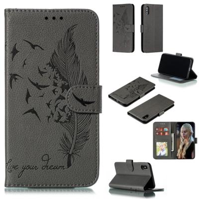 Feather patroon Litchi textuur horizontale Flip lederen draagtas met portemonnee & houder & kaartsleuven voor iPhone XS Max (grijs)