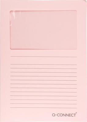 Q-CONNECT L-map met venster, 120 g/m², A4, pak van 100 stuks, lichtroze
