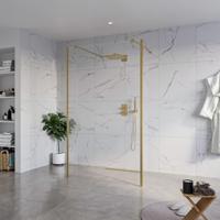 Fortifura Galeria Vrijstaande Inloopdouche - 120x200cm - Helder - antikalk - 8mm veiligheidsglas - 2 zijwanden 30cm - wandsteunen en hoekprofielen - Geborsteld Messing PVD (Goud) SW927770 2x/SW797917/SW797909 2x/SW798731 2x