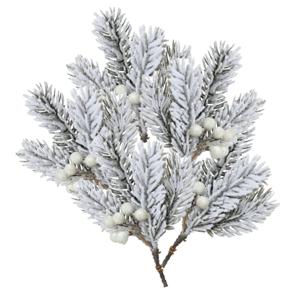 Kersttakken/dennentakken - 5x - groen - met sneeuw - 23 cm - kunststof - witte besjes