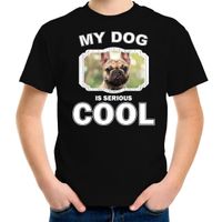 Franse bulldog honden t-shirt my dog is serious cool zwart voor kinderen