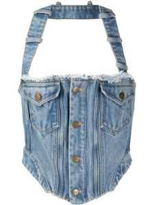 Monse haut corset en jean délavé à dos nu - Bleu