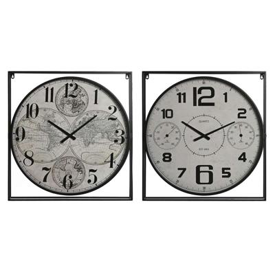 Muurklok Home ESPRIT Wit Zwart Metaal Hout MDF 62 x 6 x 65 cm (2 Stuks)