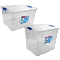 2x Opbergboxen/opbergdozen met deksel 25 en 35 liter kunststof transparant/blauw - Opbergbox