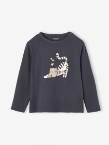 Meisjes-T-shirt met lange mouwen en metallic animatie antraciet