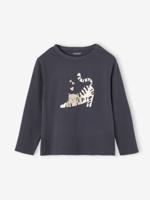 Meisjes-T-shirt met lange mouwen en metallic animatie antraciet - thumbnail