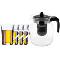 Glazen theepot zwart met filter van 1,5 liter met 6x stuks theeglazen Stockholm van 230 ml Glazen theepot zwart met filter van 1,5 liter met 6x stuks theeglazen Stockholm van 230 ml