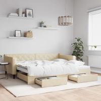 Slaapbank met onderschuifbed en lades 90x200 cm stof crèmekleur