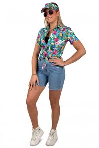 Hawaii Blouse Met Zonneklep Papegaaien Blauw