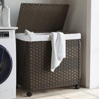 Wasmand op wielen 60x35x60,5 cm rattan donkerbruin Wasmand op wielen 60x35x60,5 cm rattan donkerbruin