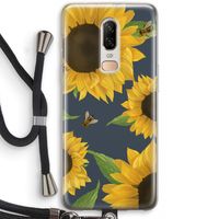Sunflower and bees: OnePlus 6 Transparant Hoesje met koord Sunflower and bees: OnePlus 6 Transparant Hoesje met koord