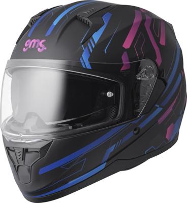 GMS Hexago Graphic, Integraalhelm, Mat zwart Blauw Roze