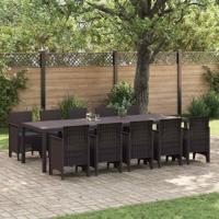 Tuin Eetset met kussen 11 pcs Bruin en Antraciet Groot Rattan