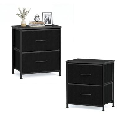 2-Delige Nachtkastjesset met Twee met Stof Beklede Lades en Metalen Zijtafels Moderne Nachtkastjes