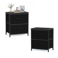 2-Delige Nachtkastjesset met Twee met Stof Beklede Lades en Metalen Zijtafels Moderne Nachtkastjes