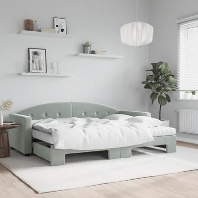 Slaapbank onderschuifbed matrassen 80x200 cm fluweel lichtgrijs