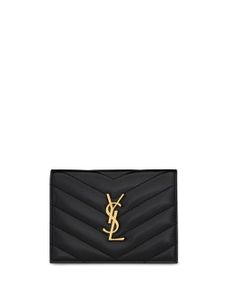 Saint Laurent porte-cartes Cassandre à design pliant - Noir