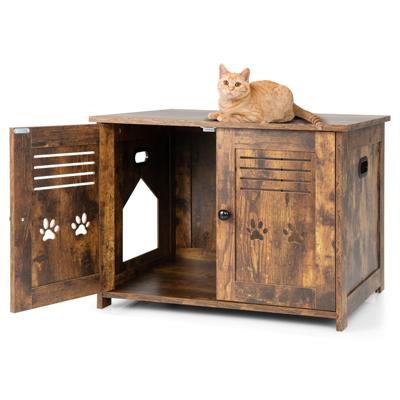 Kattenbak Kattenkast Kattentoilet Kattenhuis met 2 Deuren en Ingang voor Katten Honden Huisdier met Ruim Tafelblad voor 50 kg Bruin