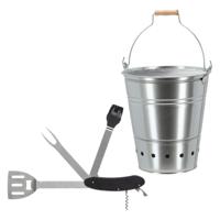 Barbecue set - houtskool BBQ emmer en een 5-in-1 Zwitsers BBQ zakmes - handig mee te nemen - thumbnail