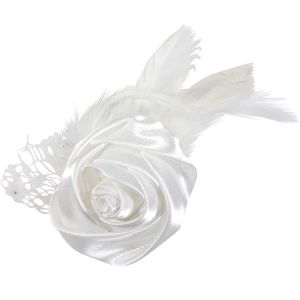 Bruiloft/huwelijk corsage wit - met roos en veren
