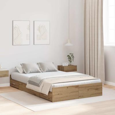 Opbergbedframe met lade artisanaal eikenkleurig 120 x 190 cm