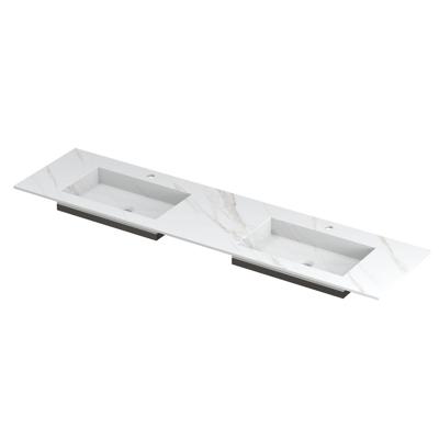 INK Post Wastafel Keramische Slab Envelop Bak Dubbel 2 Kraangaten - 1800x450x10 mm - Calacatta Mat