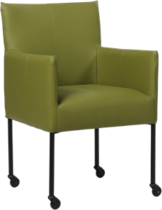 Groene leren moderne kuipstoel Desire - poot rond zwart met wiel - Toledo Leer Apple Green (groen leer)