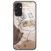 Samsung Galaxy A14 glazen hardcase - Abstract gezicht bruin