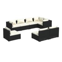 vidaXL 8-delige Loungeset met kussens poly rattan zwart - thumbnail