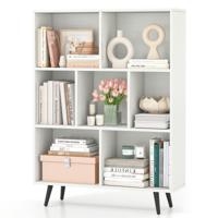Boekenkast met Vakken Staande Kast met 3 Niveaus & Houten Poten Cube Kast Bureau Kast 80 cm