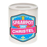Kinder spaarpot met naam - Christel - keramiek - met dop - wit - Sparen - Spaargeld van Christel